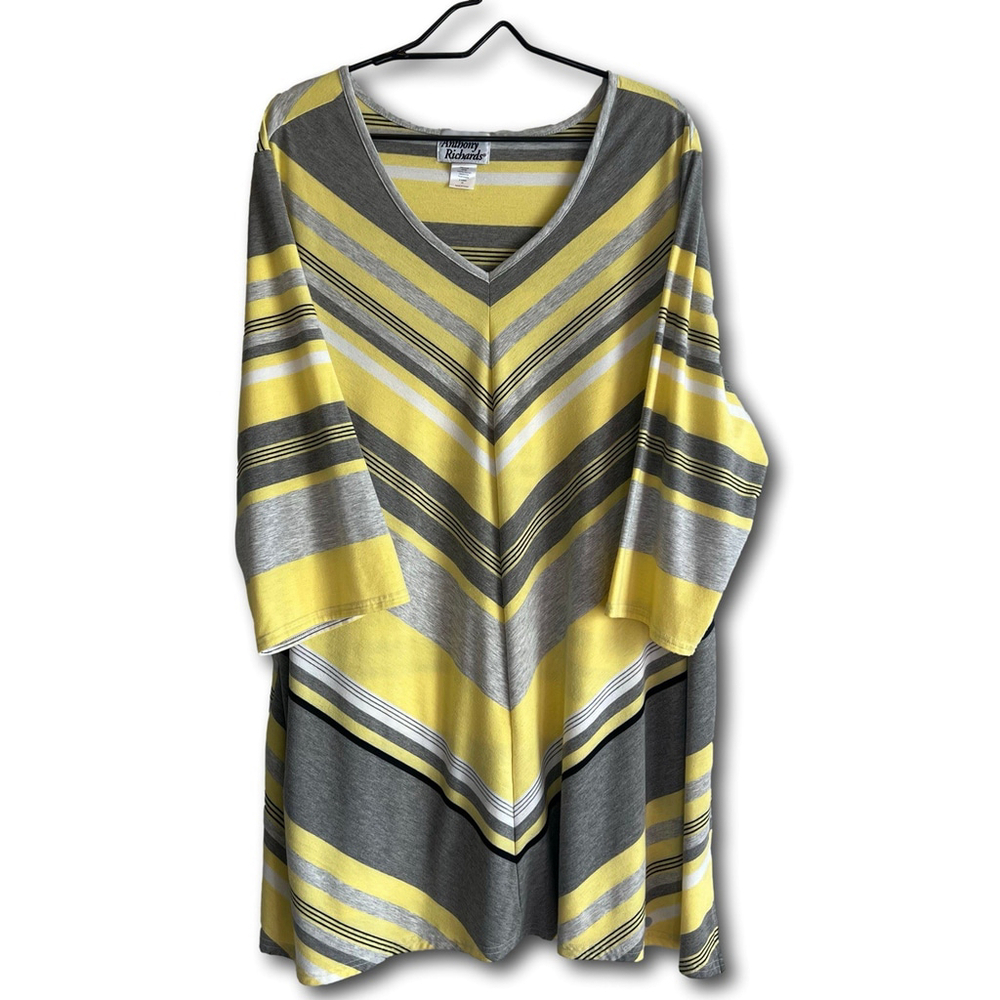 Anthony Richards V-neck tunic top Yellow Geometric 3/4 Sleeve Plus Size 3XL